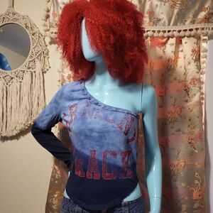 We The Free Blue and Red One-Shoulder Long Sleeve Top